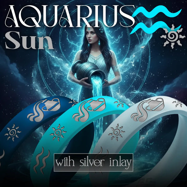 Aquarius Sun Silicone Ring with Silver Inlay