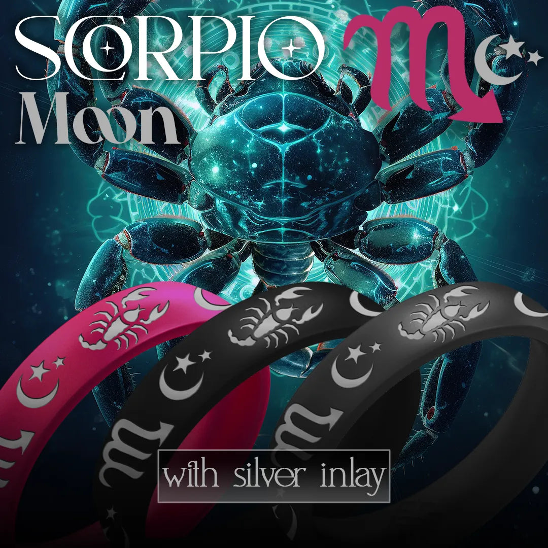Scorpio Moon Silicone Ring with Silver Inlay
