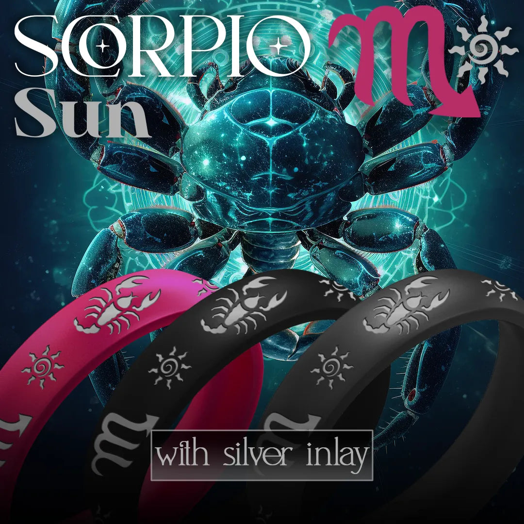 Scorpio Sun Silicone Ring with Silver Inlay