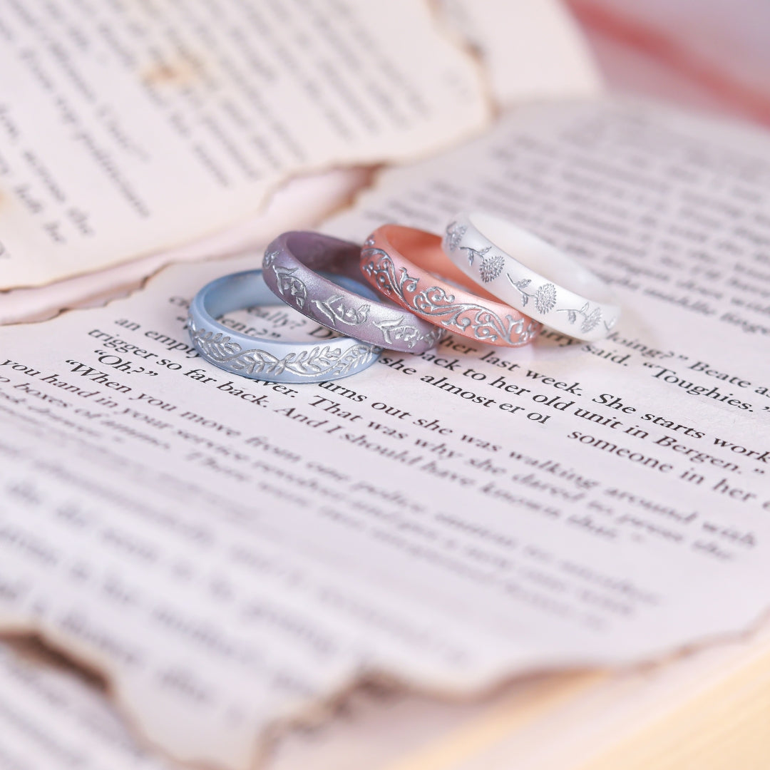 Silver Laurel Silicone Ring on Arc 4mm