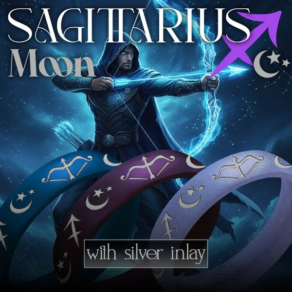 Sagittarius Moon Silicone Ring with Silver Inlay