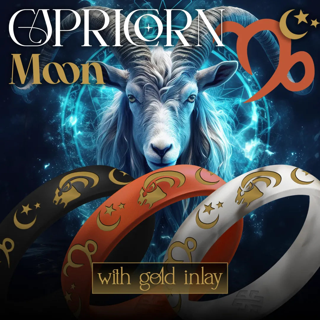 Capricorn Moon Silicone Ring with Gold Inlay