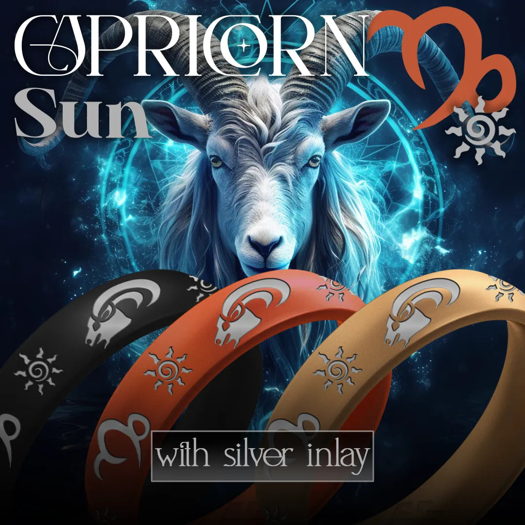 Capricorn Sun Silicone Ring with Silver Inlay