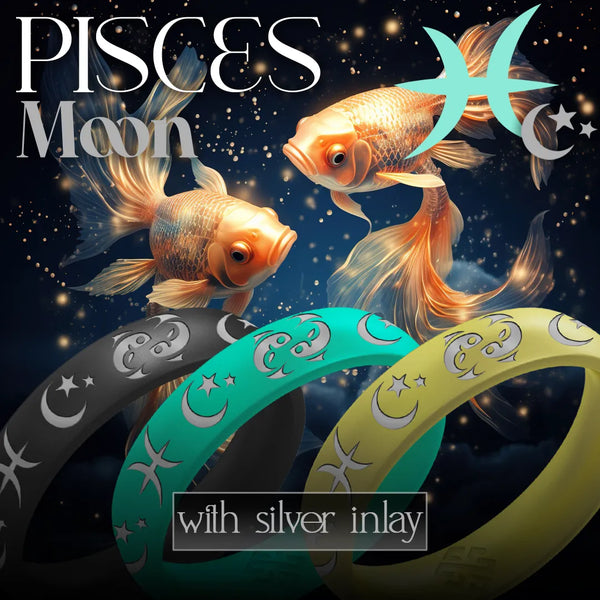 Pisces Moon Silicone Ring with Silver Inlay