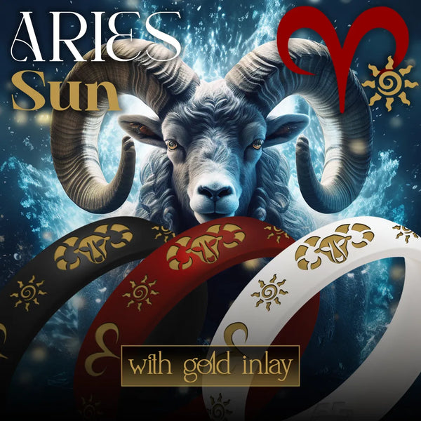 Aries Sun Silicone Ring with Gold Inlay