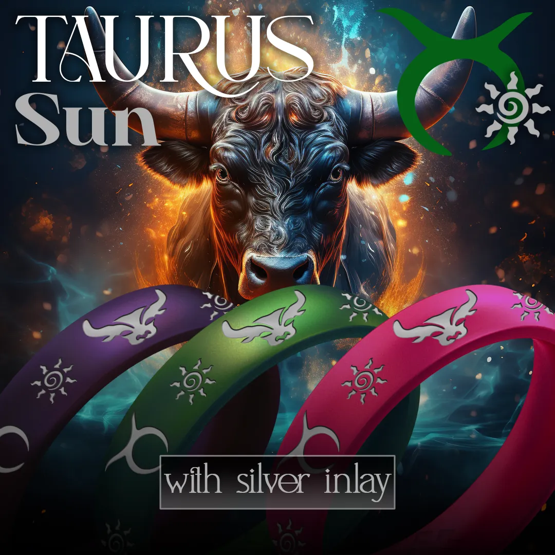 Taurus Sun Silicone Ring with Silver Inlay