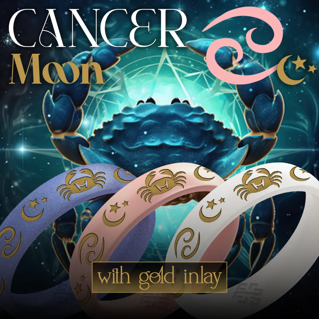 Cancer Moon Silicone Ring with Gold Inlay