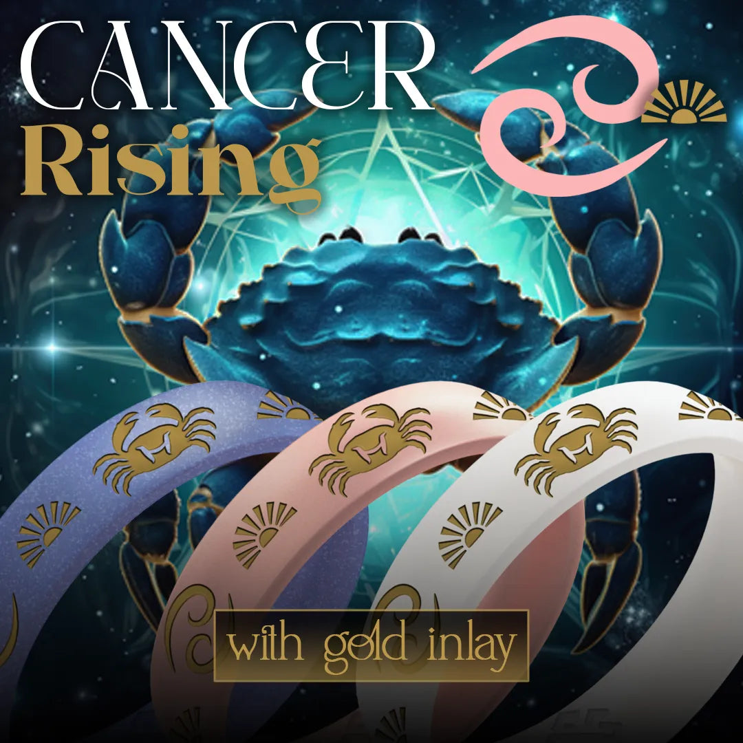 Cancer Rising Silicone Ring with Gold Inlay