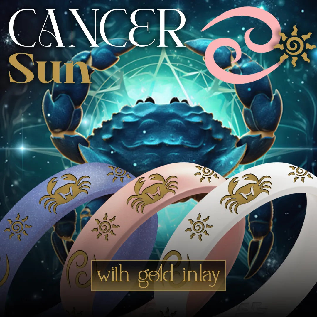 Cancer Sun Silicone Ring with Gold Inlay