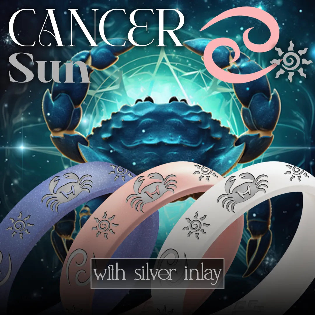 Cancer Sun Silicone Ring with Silver Inlay