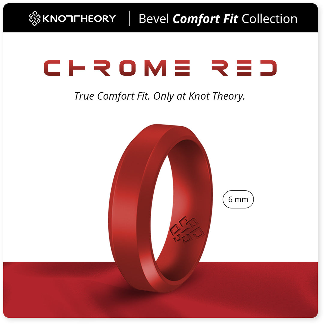 Satin Red Bevel Edge Breathable Silicone Ring for Men and Women