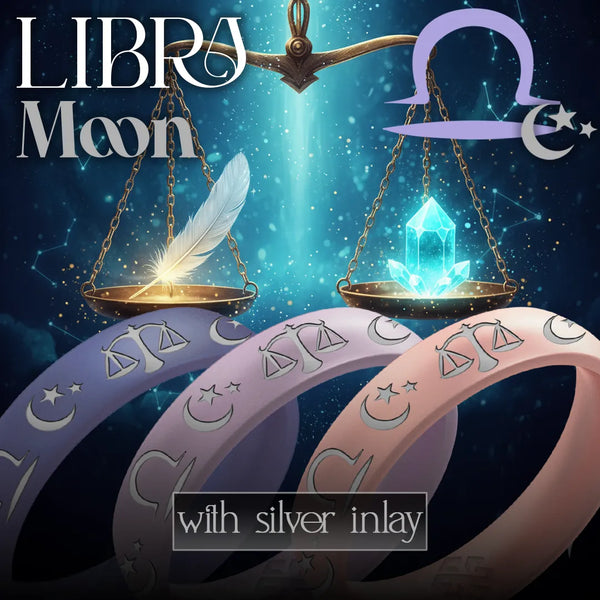 Libra Moon Silicone Ring with Silver Inlay