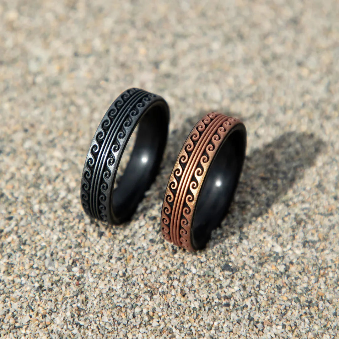 Warrior of Serenity Big Waves Silicone Ring on Dual Layer 6mm