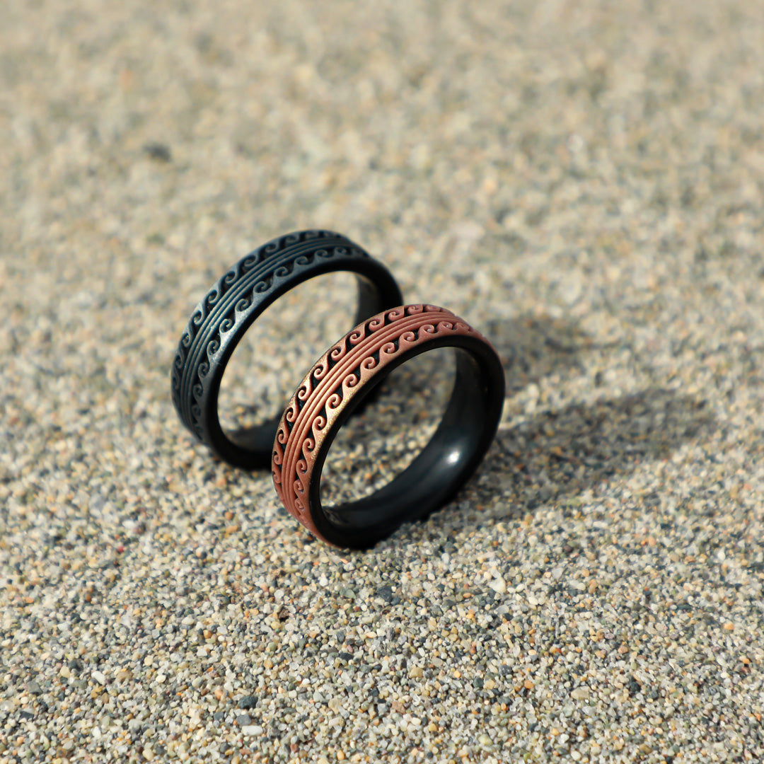 Warrior of Serenity -  Big Waves Silicone Ring - Engraved Dual Layer