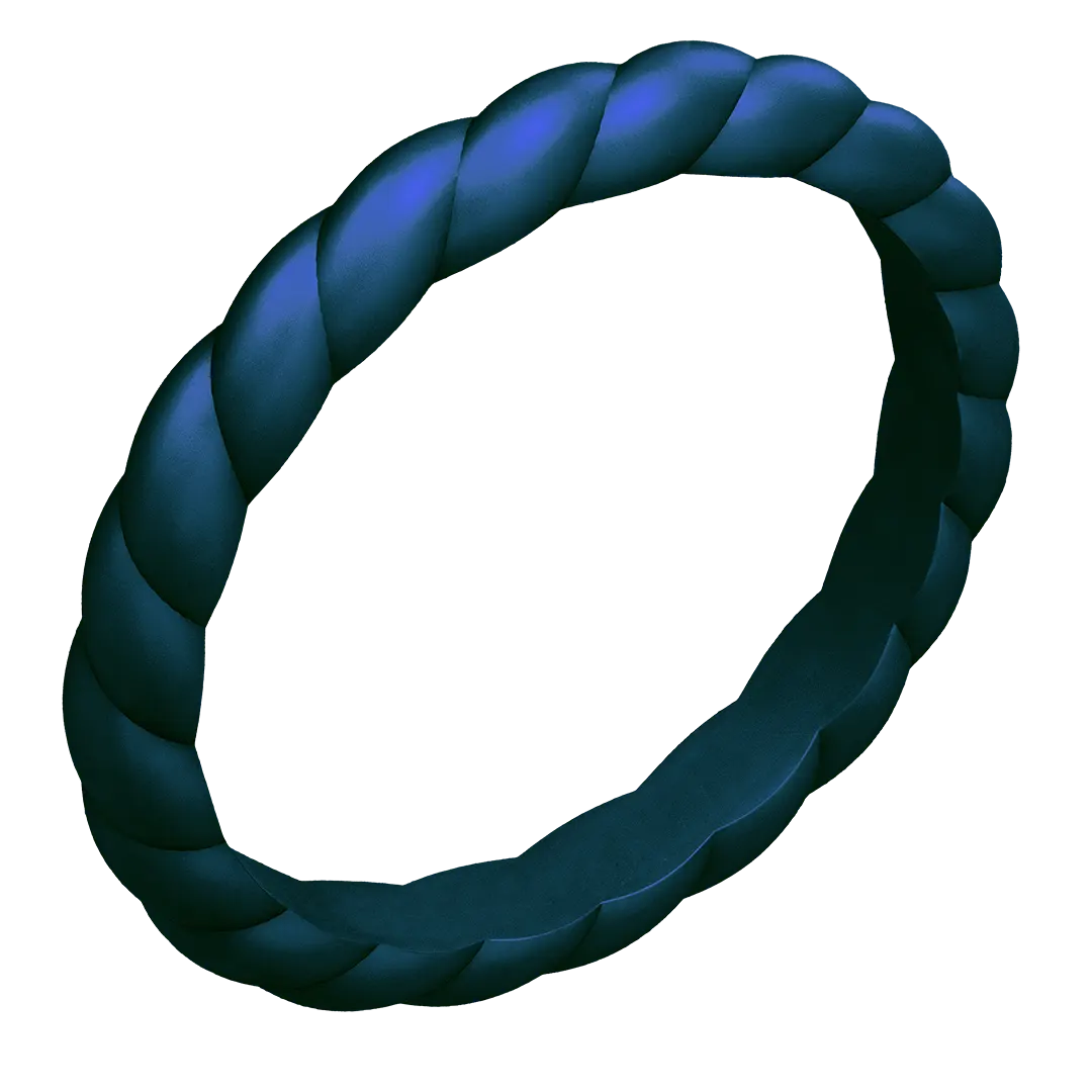 Sapphire Blue Braided Silicone Ring - Stackable Thin Band
