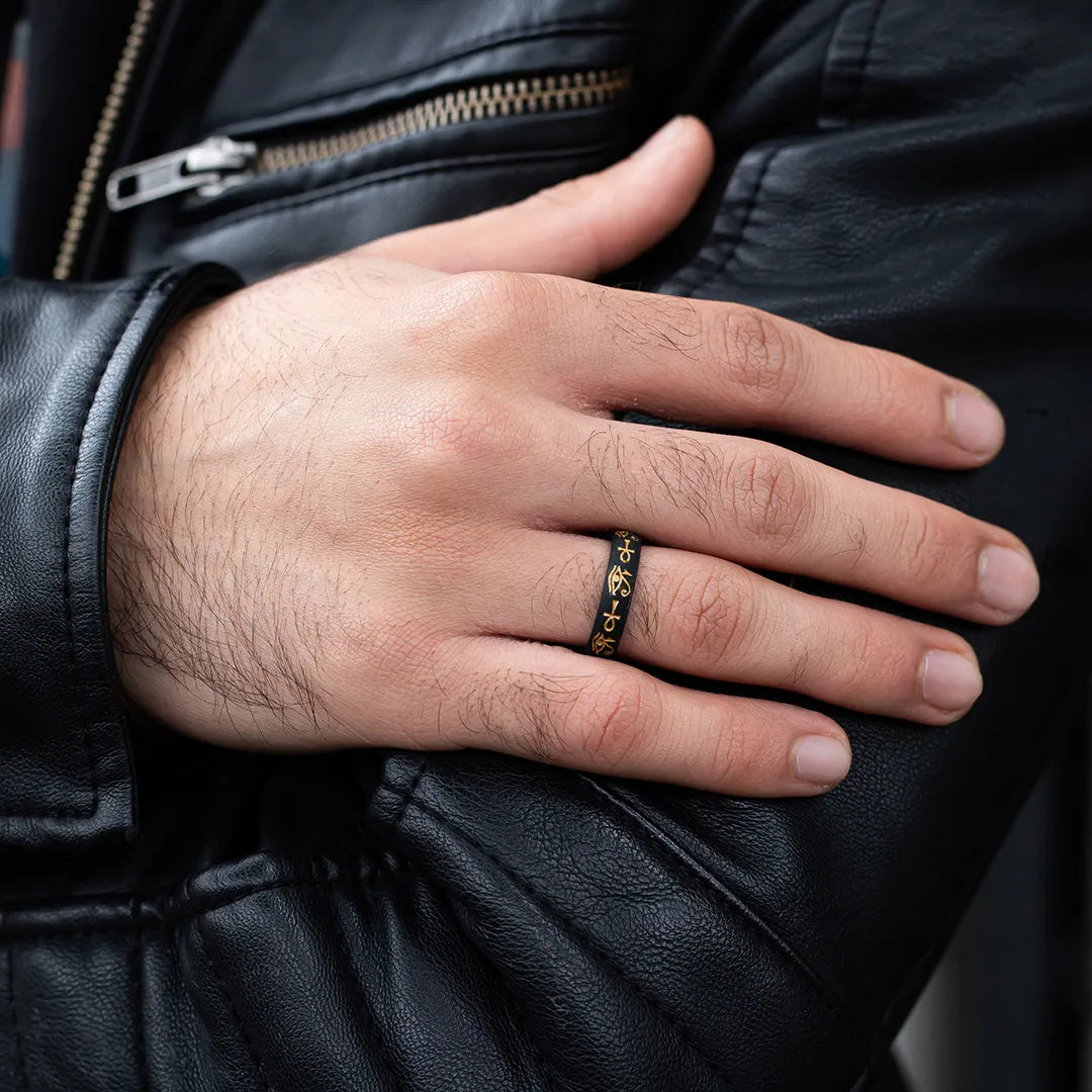 Gold Eye of Horus & Ankh Silicone Ring on Arc 4mm