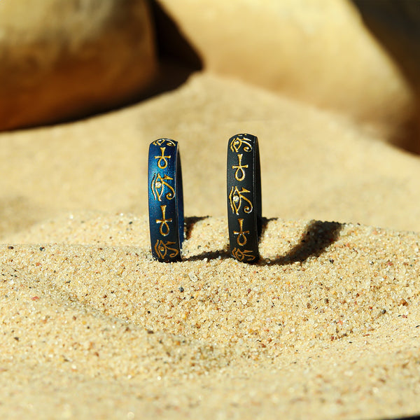 Gold Eye of Horus & Ankh Silicone Ring on Arc 4mm
