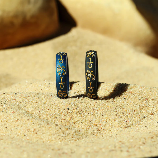 Gold Eye of Horus & Ankh Silicone Ring on Arc 4mm