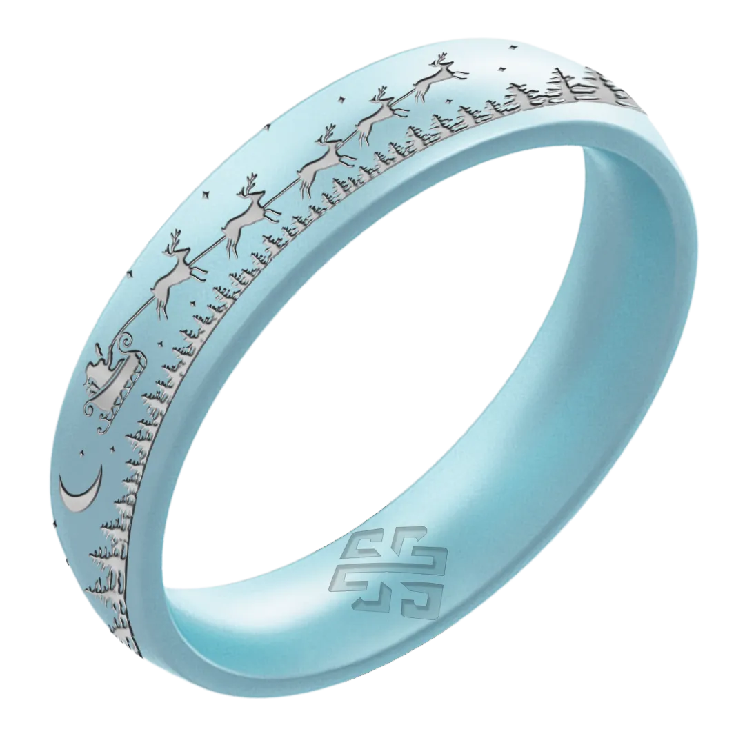 Silver Santa's Reindeer Sleigh Silicone Ring on Arc 4mm