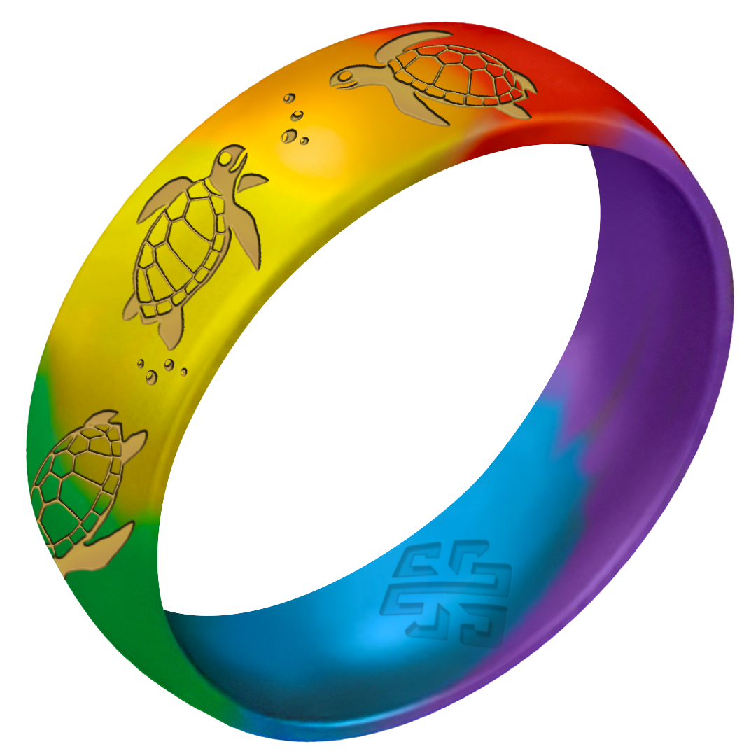 Gold Sea Turtles Silicone Ring on Arc 6mm