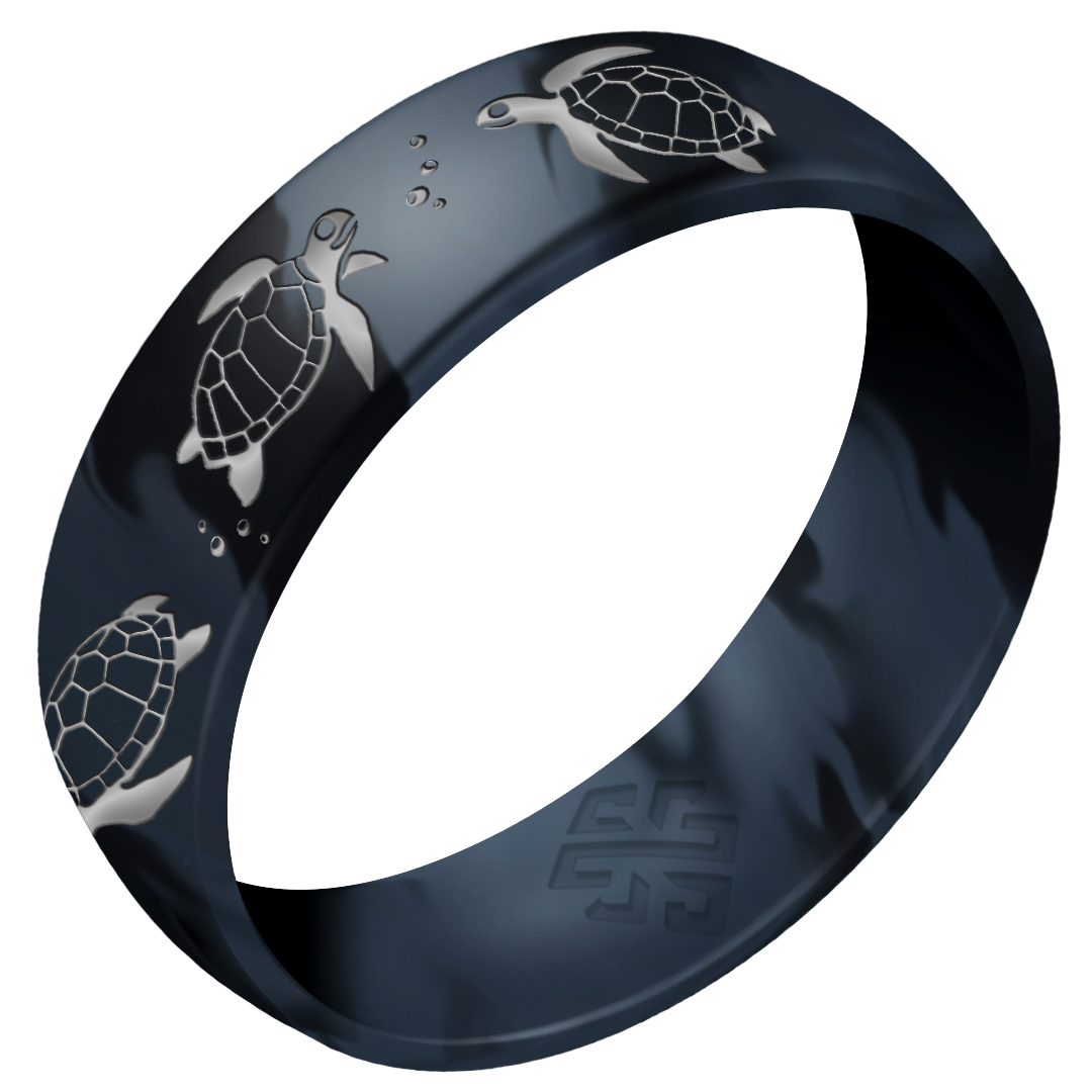 Silver Sea Turtles Silicone Ring on Arc 6mm