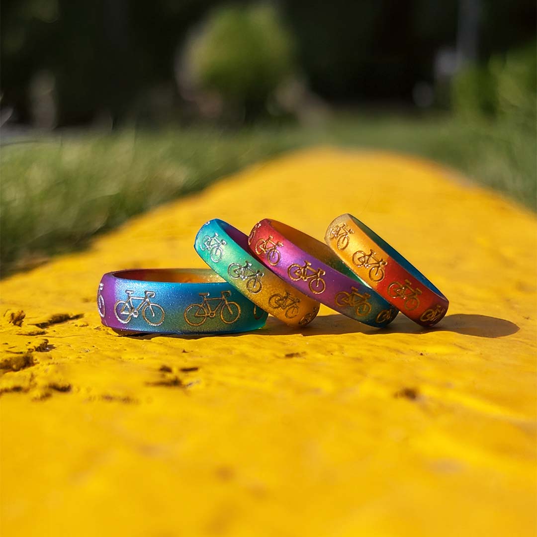 Gold Bicycle Silicone Ring on Arc 4mm