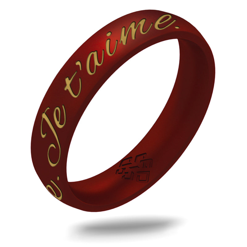 Je t'aime Silicone Ring, Engraved with Gold Inlay - Arc 4mm