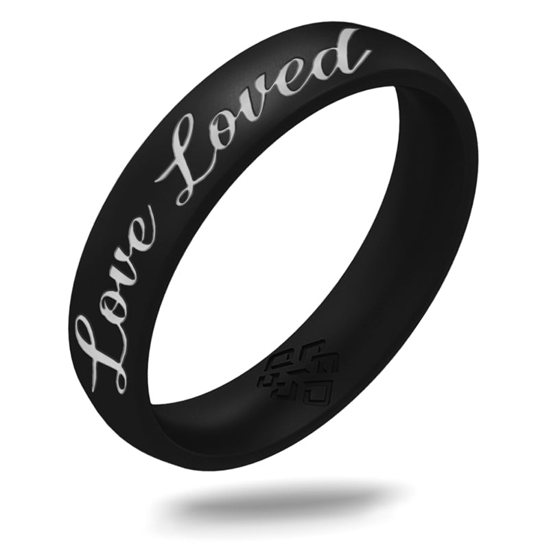 Silver You're Loved Silicone Ring on Arc 4mm
