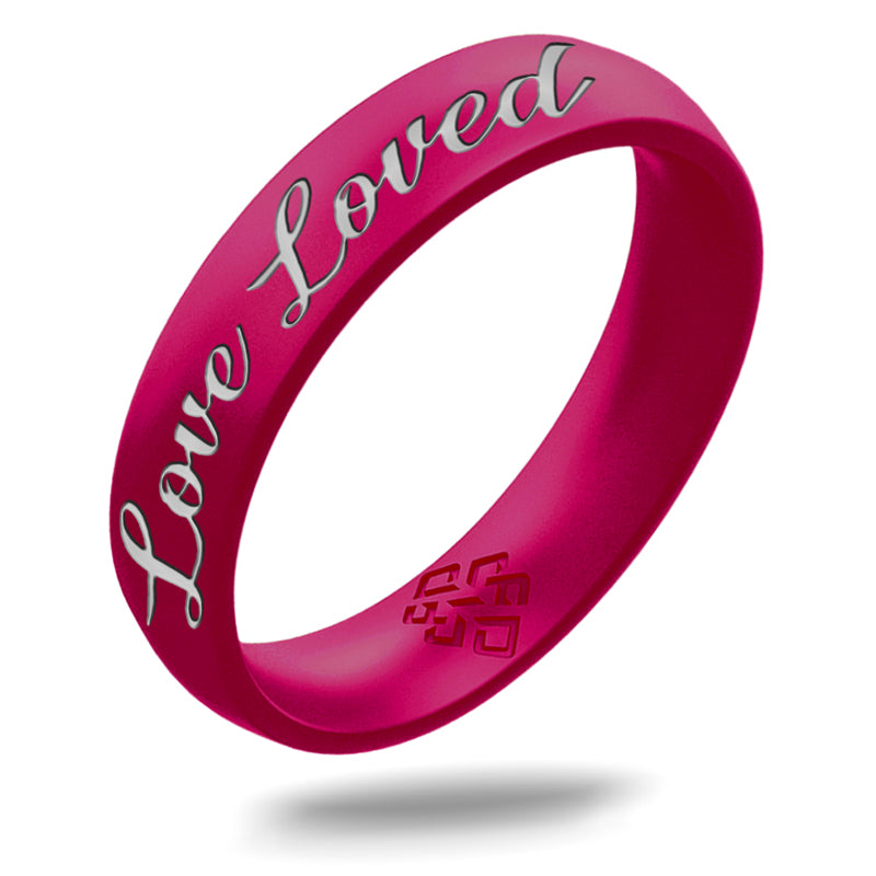 Silver You're Loved Silicone Ring on Arc 4mm