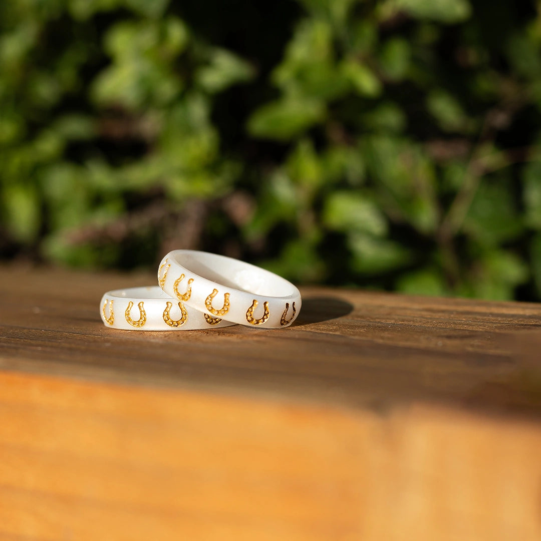 Gold Lucky Horseshoe Silicone Ring, Engraved Arc 4mm