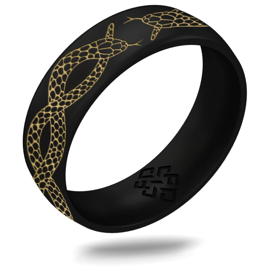 Gold Snakes Silicone Ring - Arc 6mm Engraved