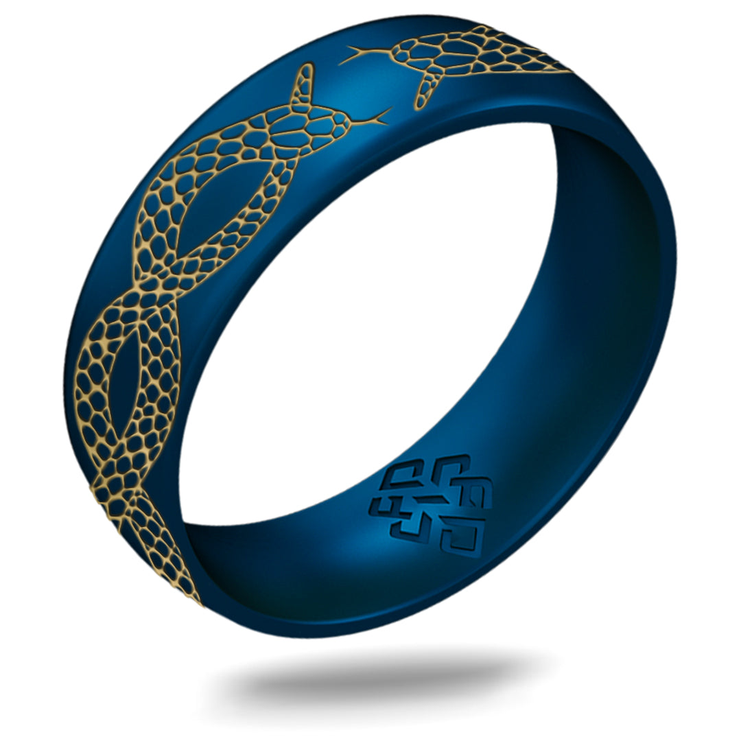Gold Snakes Silicone Ring - Arc 6mm Engraved