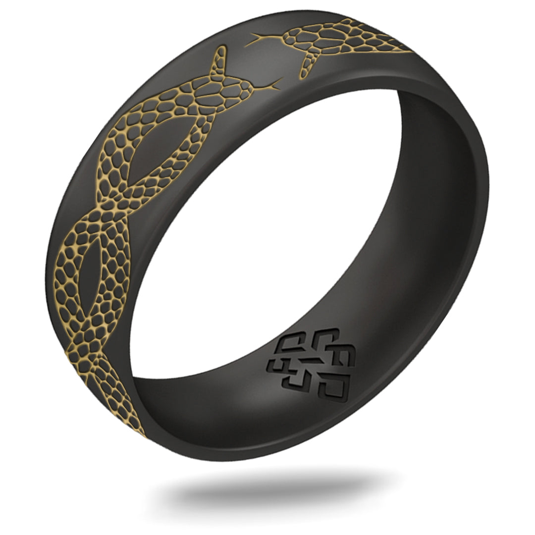 Gold Snakes Silicone Ring - Arc 6mm Engraved