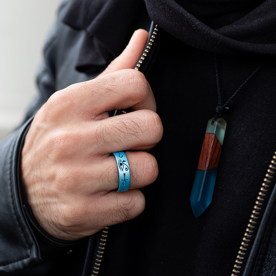 Eye of Horus & Ankh Silicone Ring on Dual Layer 6mm