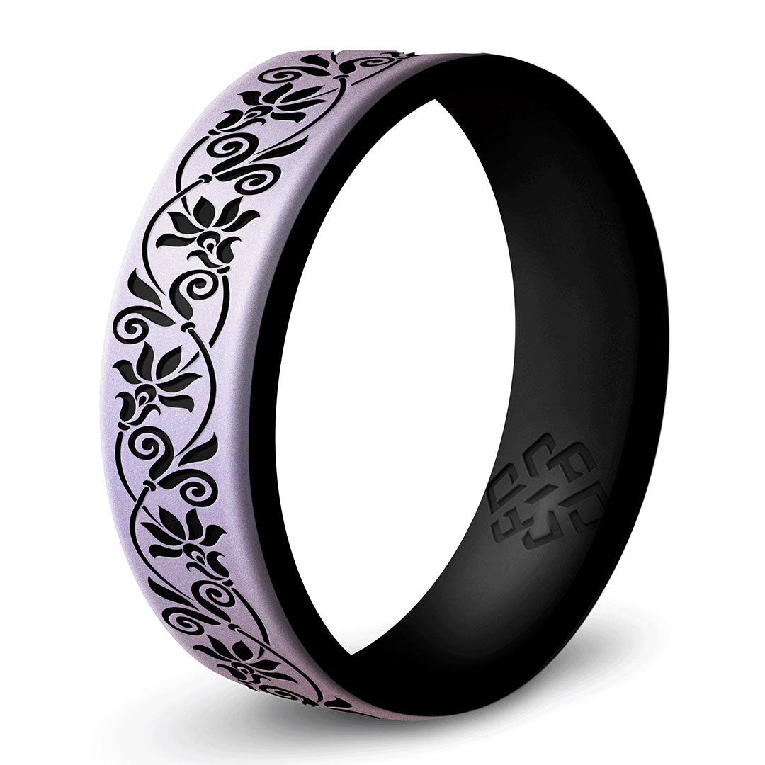 Floral Silicone Ring, Dual Layer Engraved 6mm