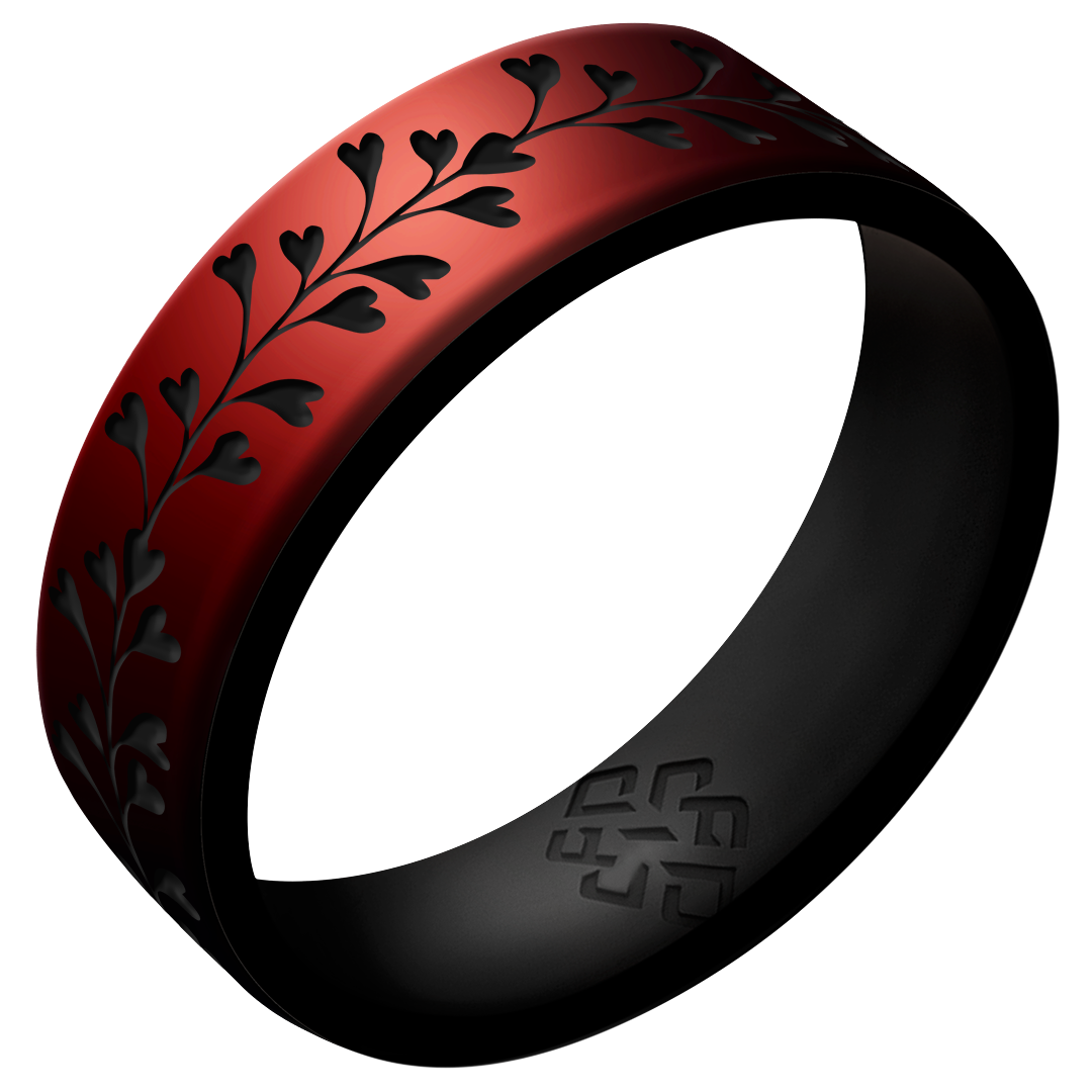 Heart Vine Silicone Ring, Dual Layer Engraved 6mm