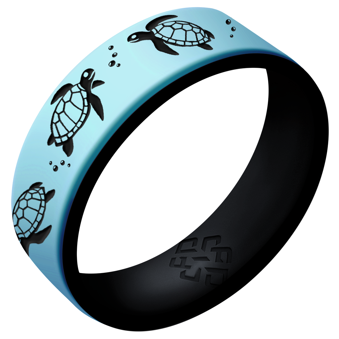 Sea Turtles Silicone Ring on Dual Layer 6mm