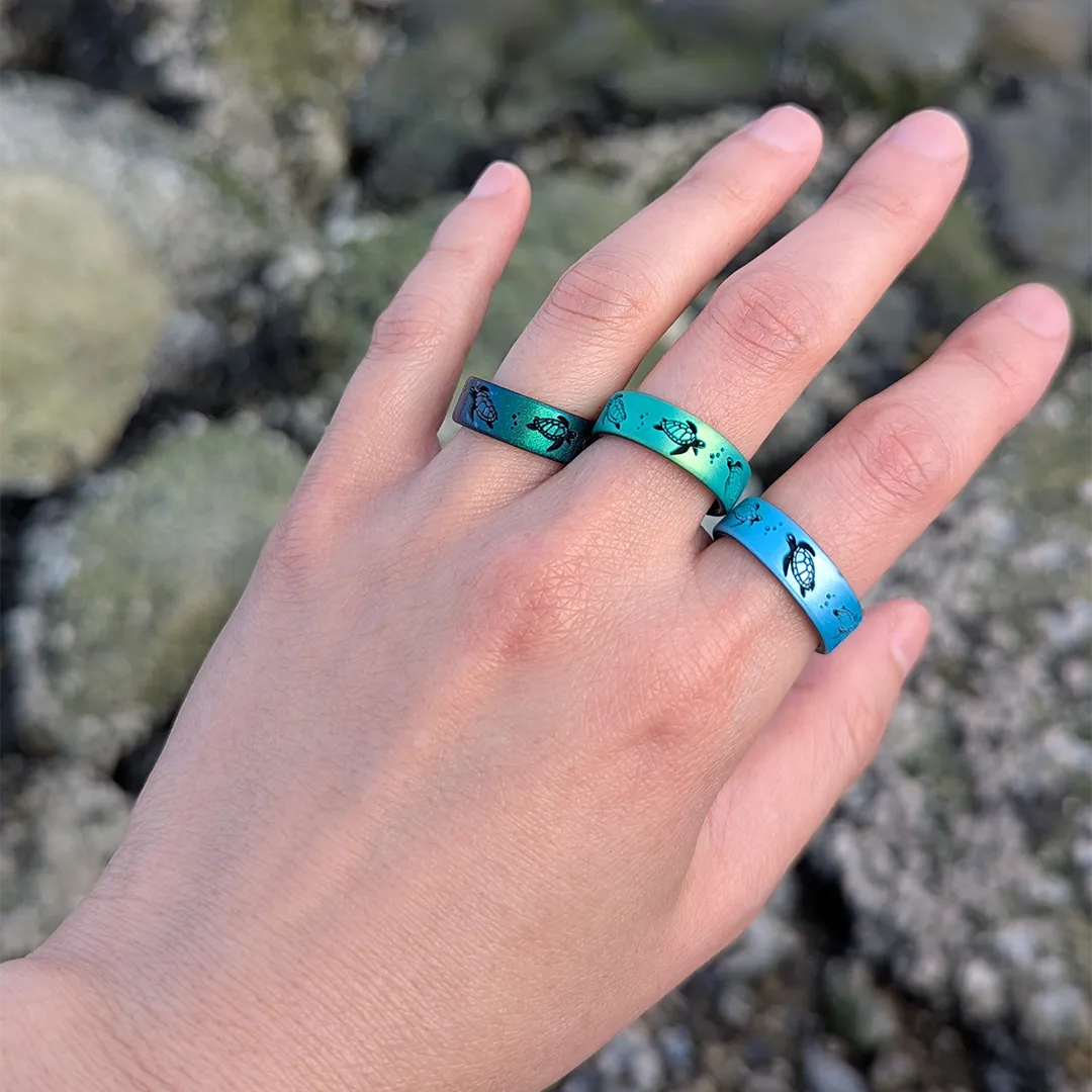 Sea Turtles Silicone Ring on Dual Layer 6mm