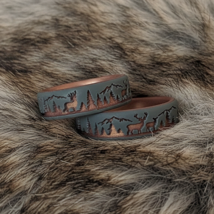 Deer Silicone Ring on Sage Gold Dual Layer 6mm