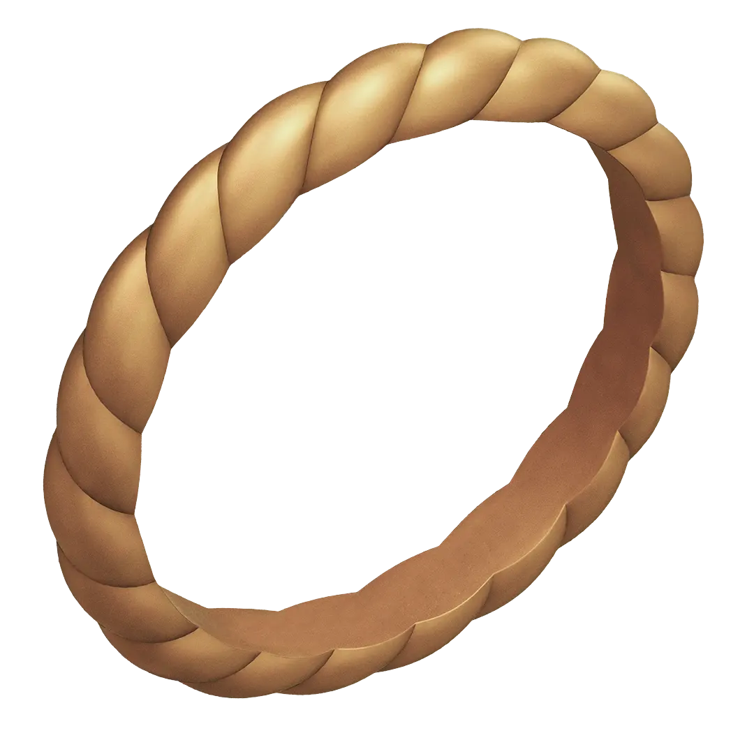 Antique Gold Braided Slim Silicone Ring, Stackable Thin Band