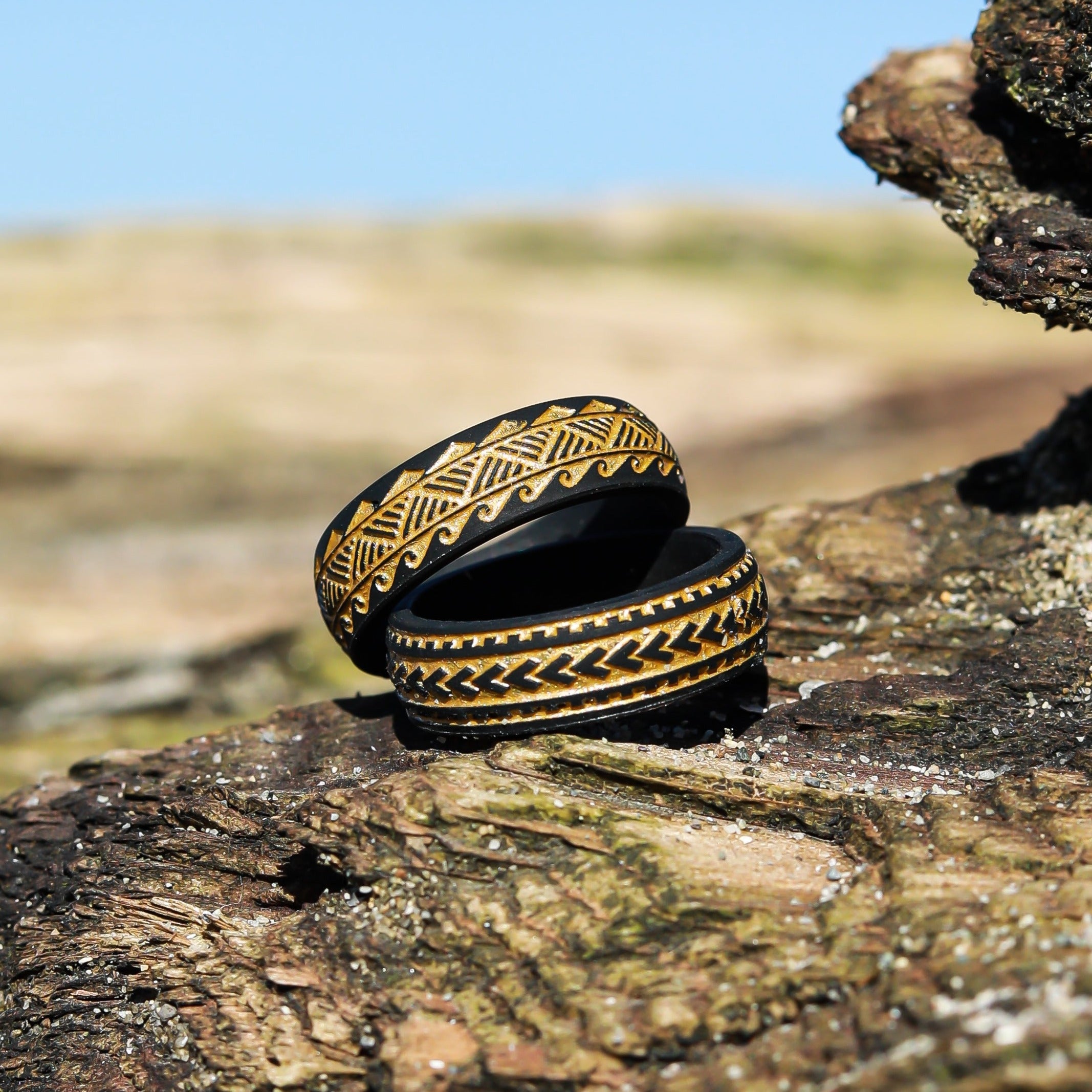 Gold Warrior of Strength Shark Teeth Silicone Ring on Arc 6mm