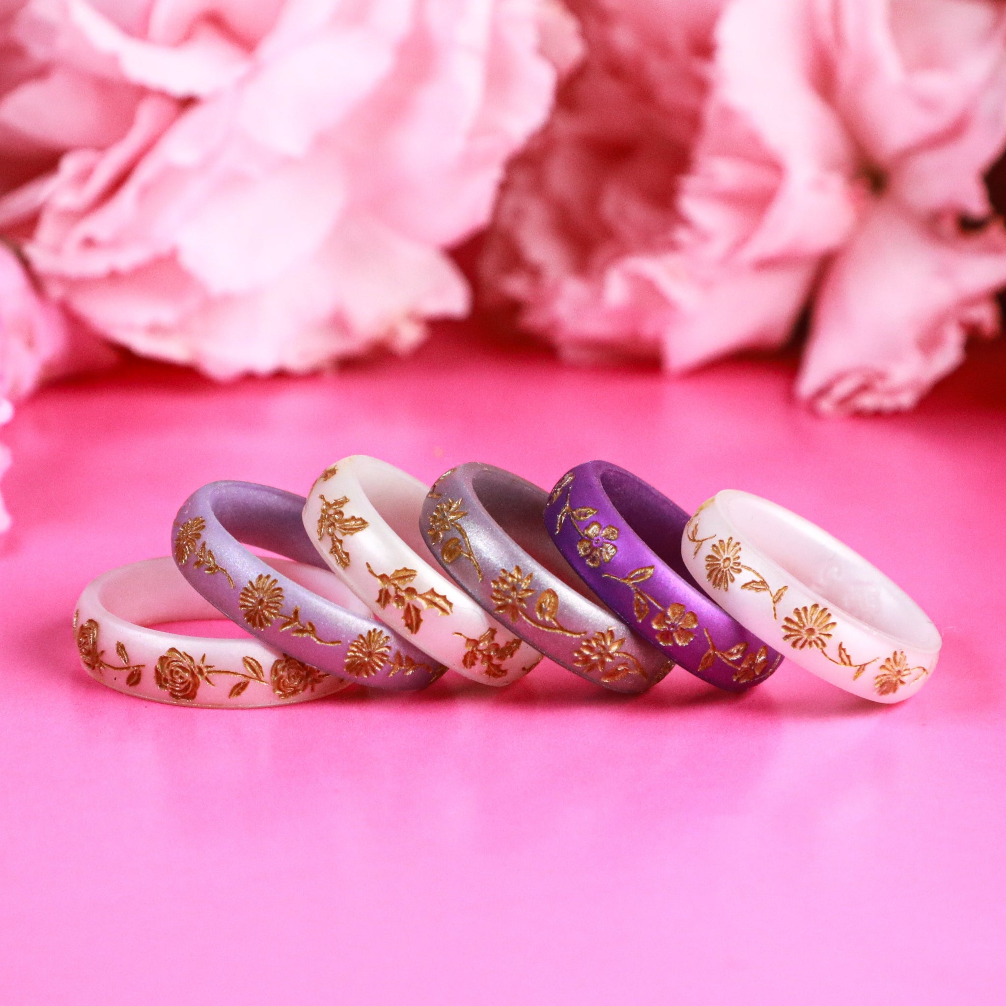 Holly Silicone Ring, December Birth Flower, Engraved with Gold Inlay