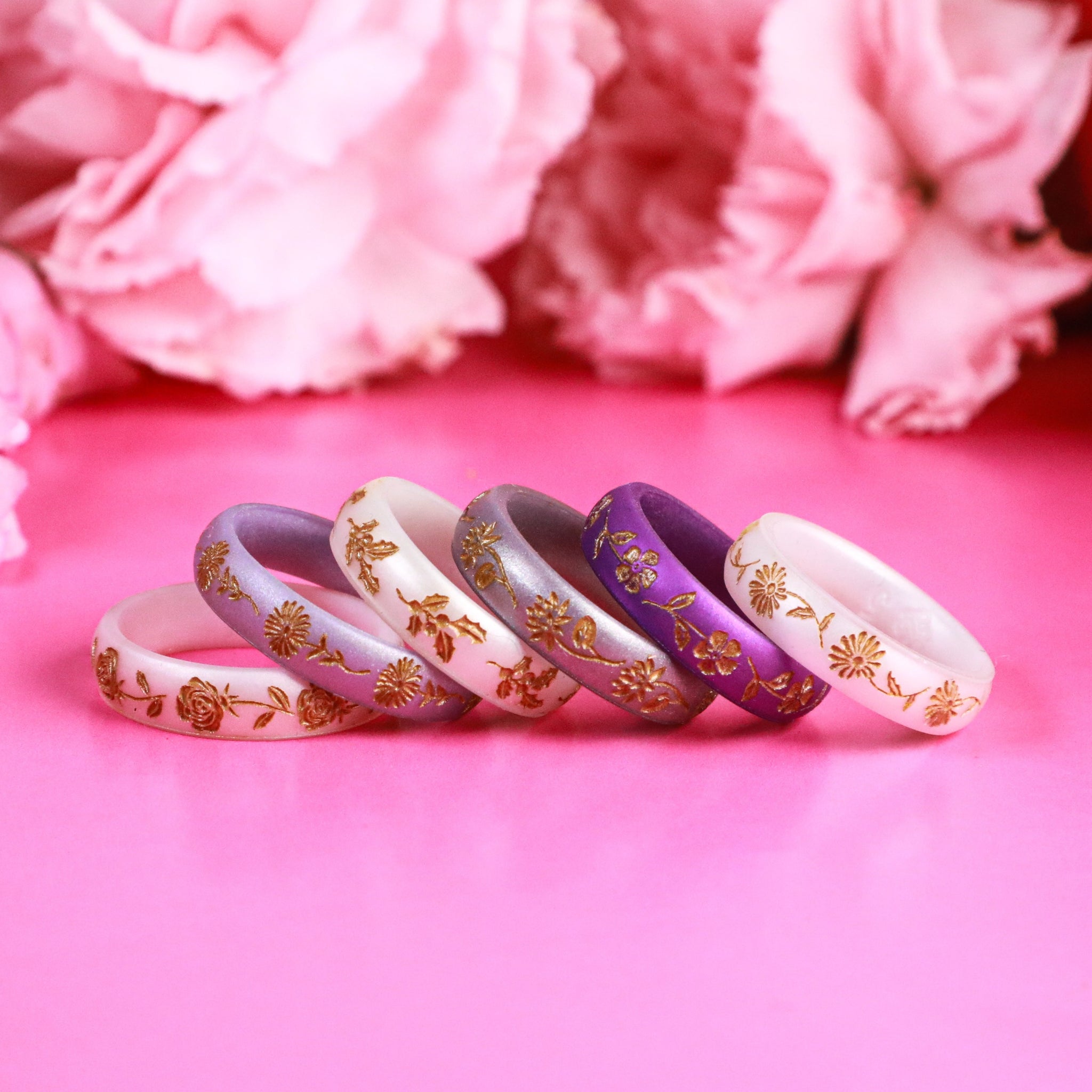 Lily of the Valley Silicone Ring, May Birth Flower, Engraved with Gold Inlay