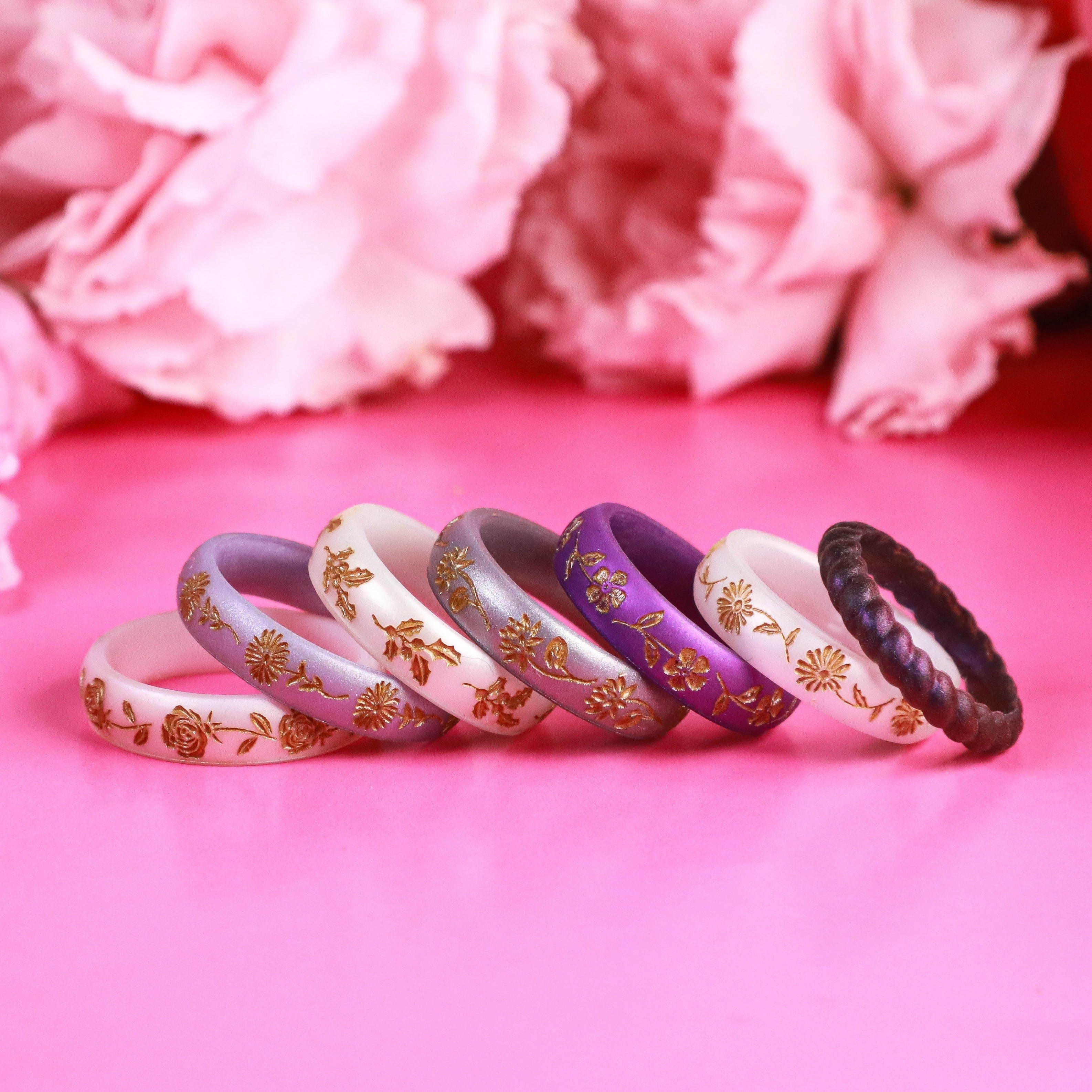 Gold Water Lily Silicone Ring, July Birth Flower on Arc 4mm