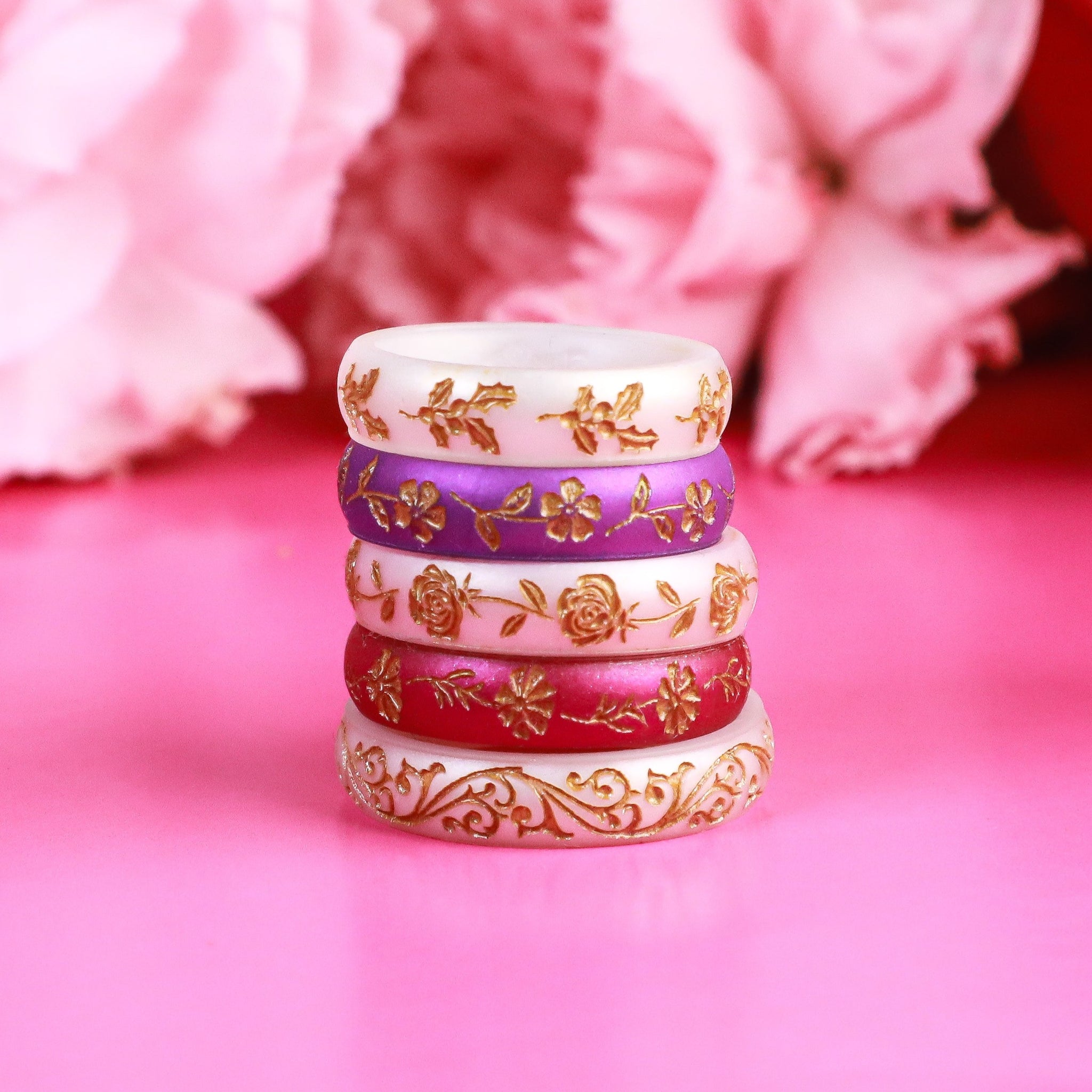 Primrose Silicone Ring, February Birth Flower, Engraved with Gold Inlay