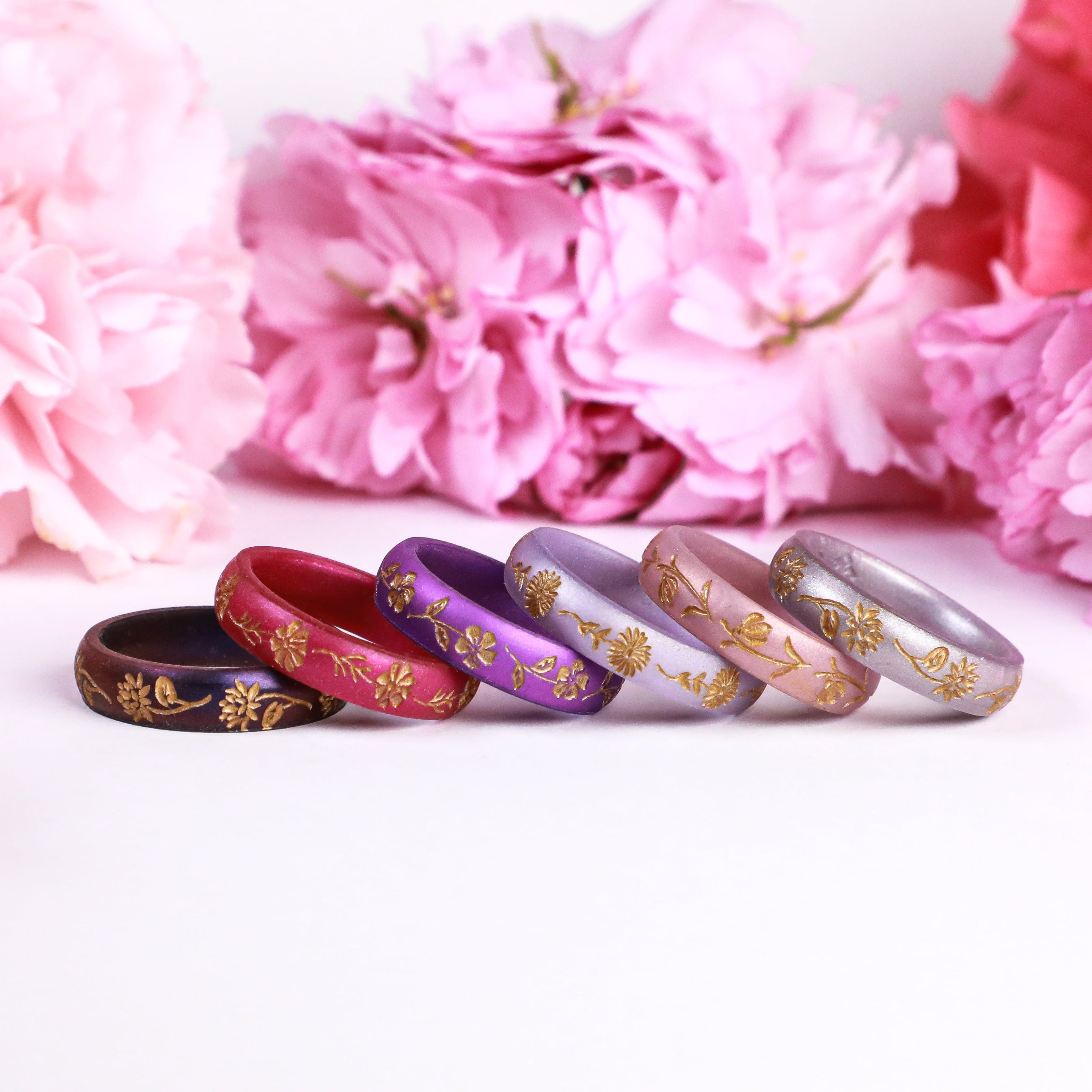 Gold Water Lily Silicone Ring, July Birth Flower on Arc 4mm