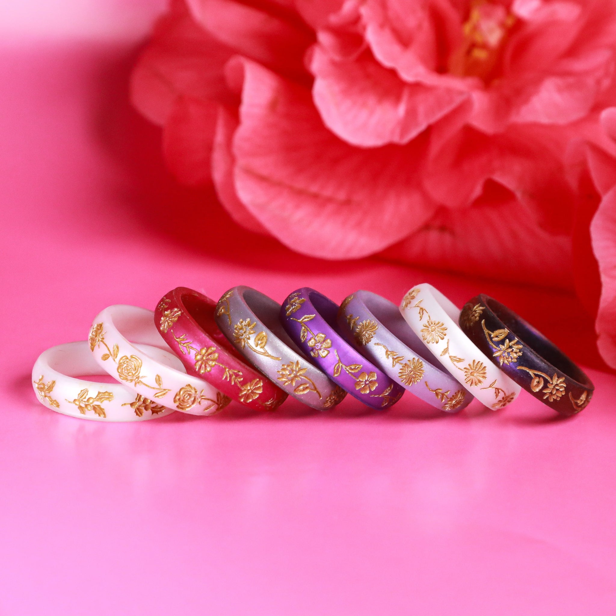 Primrose Silicone Ring, February Birth Flower, Engraved with Gold Inlay