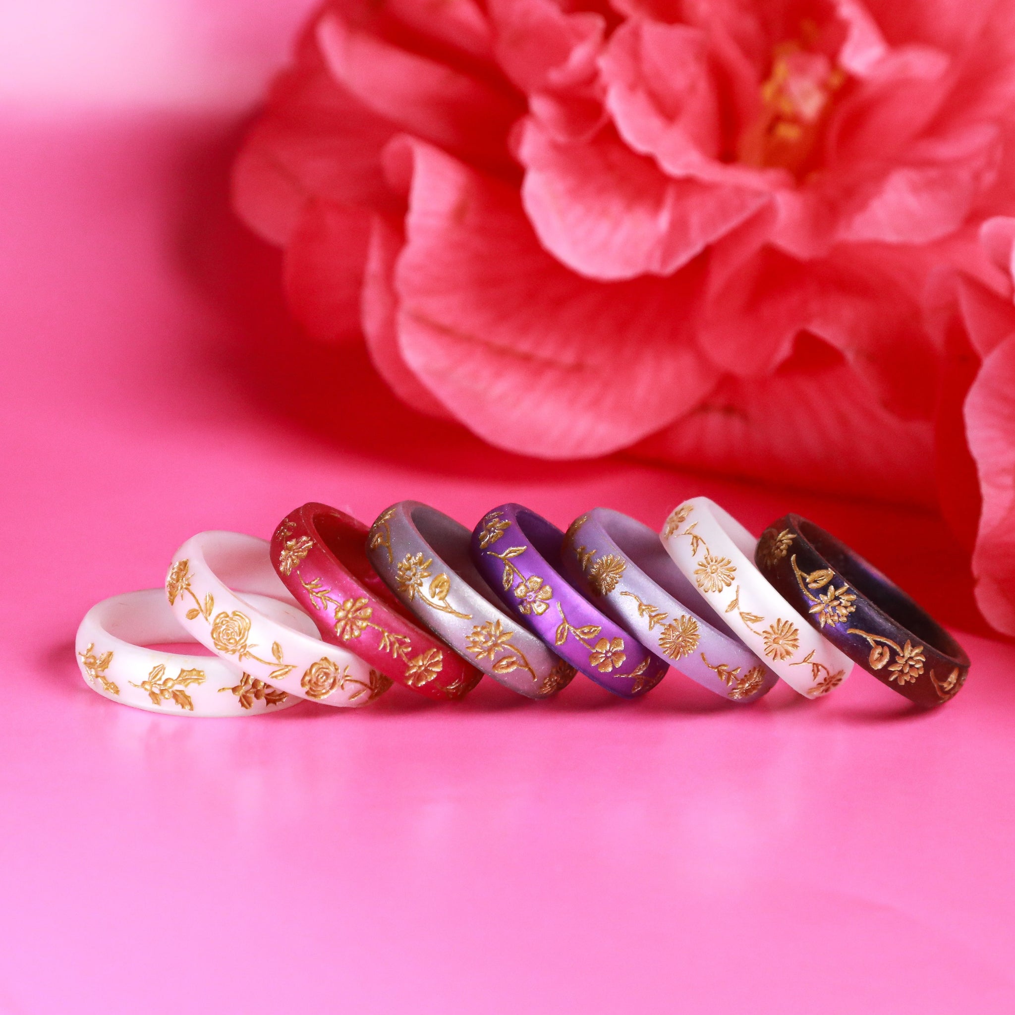 Daffodil Silicone Ring, March Birth Flower, Engraved with Gold Inlay