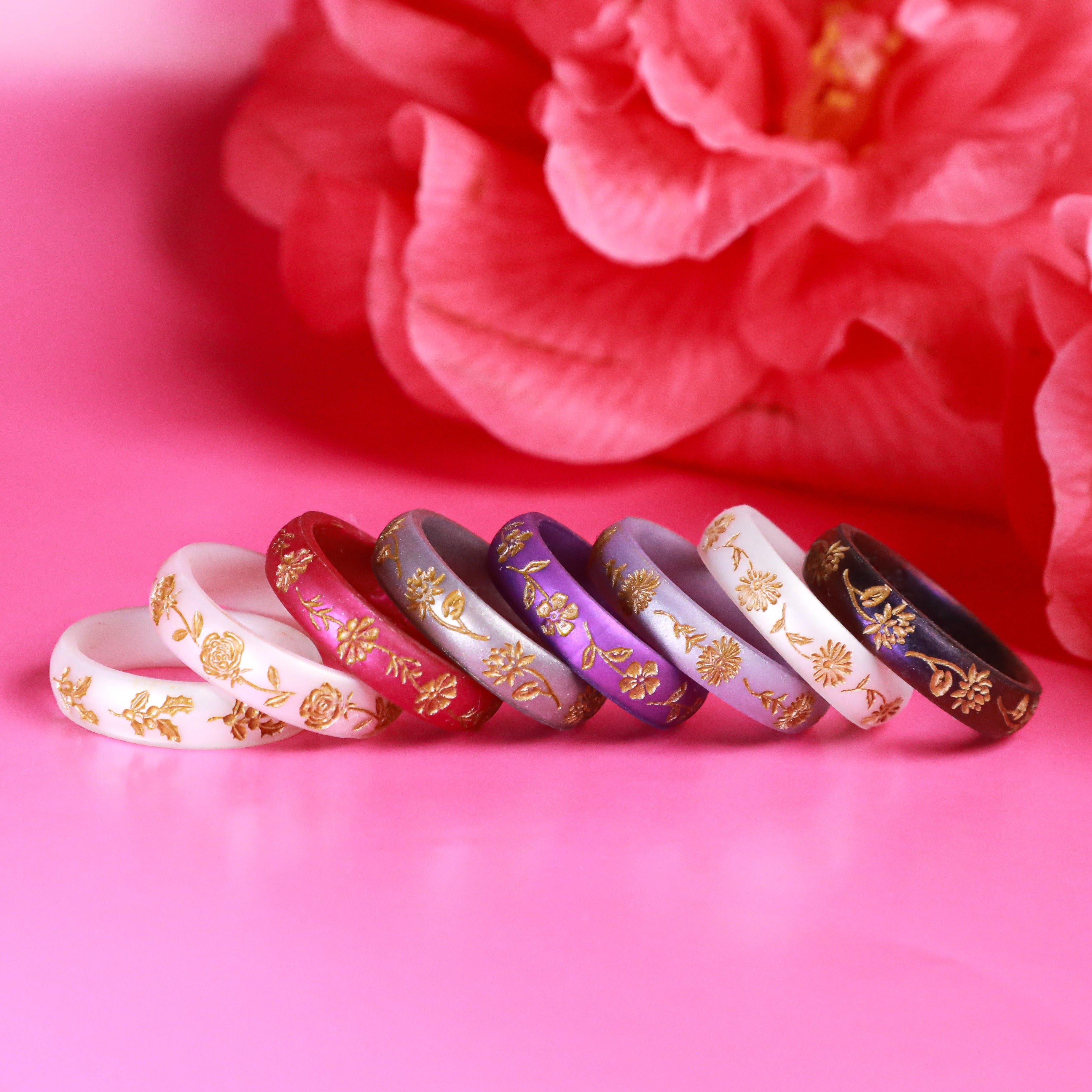 Gold Lily of the Valley Silicone Ring, May Birth Flower on Arc 4mm