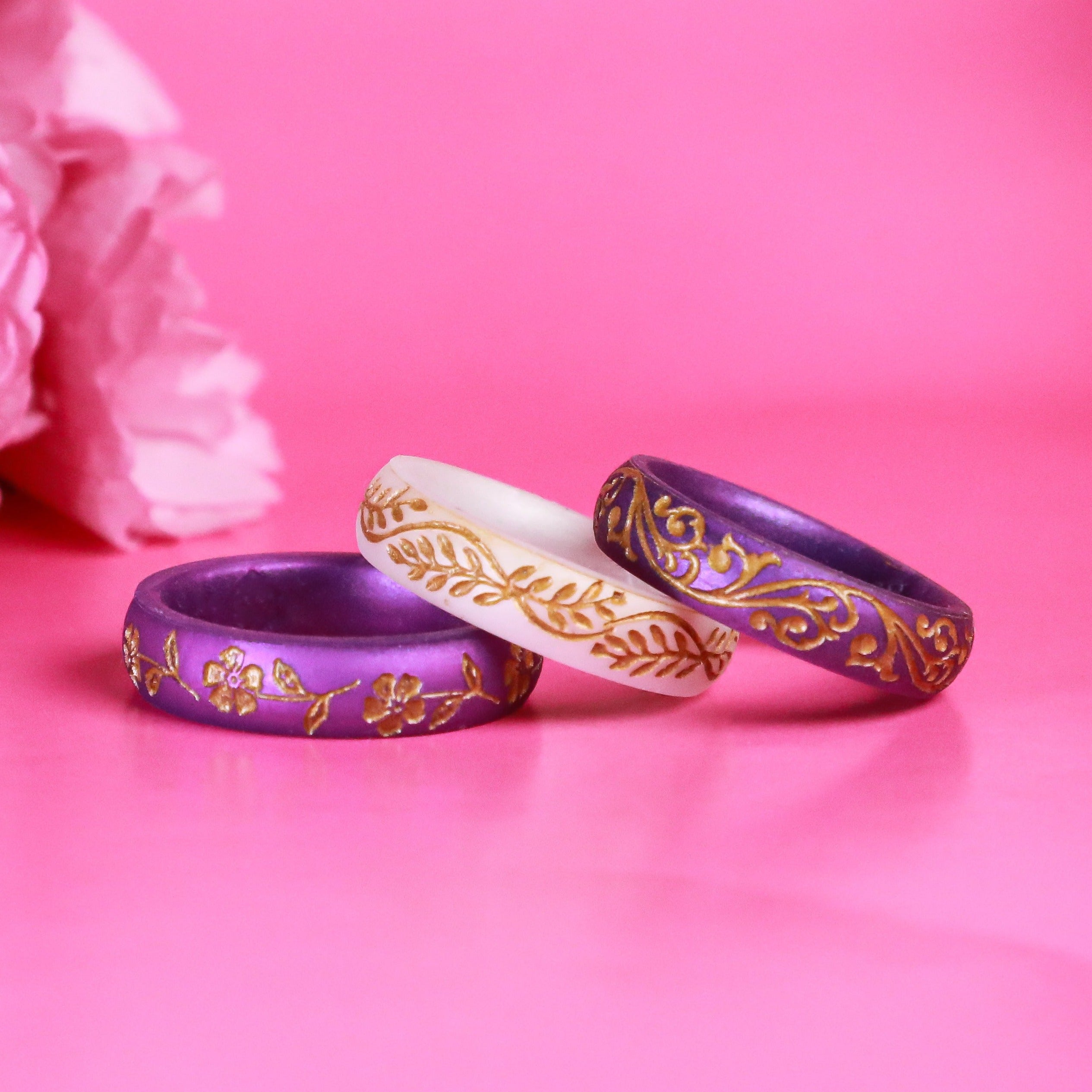 Gold Primrose Silicone Ring, February Birth Flower on Arc 4mm